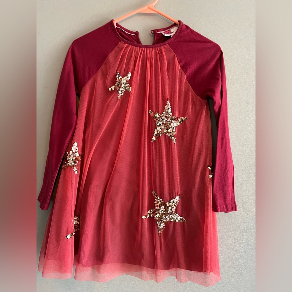 Boden girls tunic dusty red with sequin stars size 8-9y